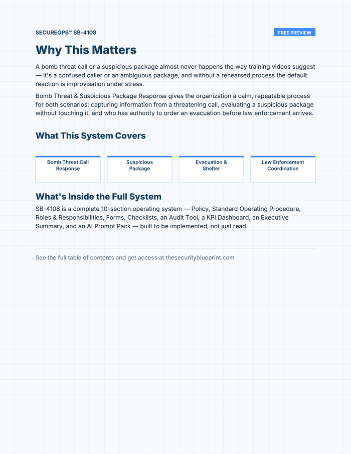 Bomb Threat & Suspicious Package Response preview PDF — Overview section