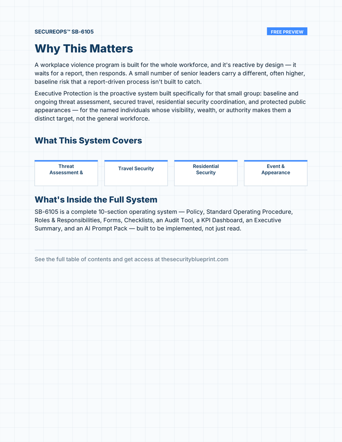 Executive Protection preview PDF — Overview section