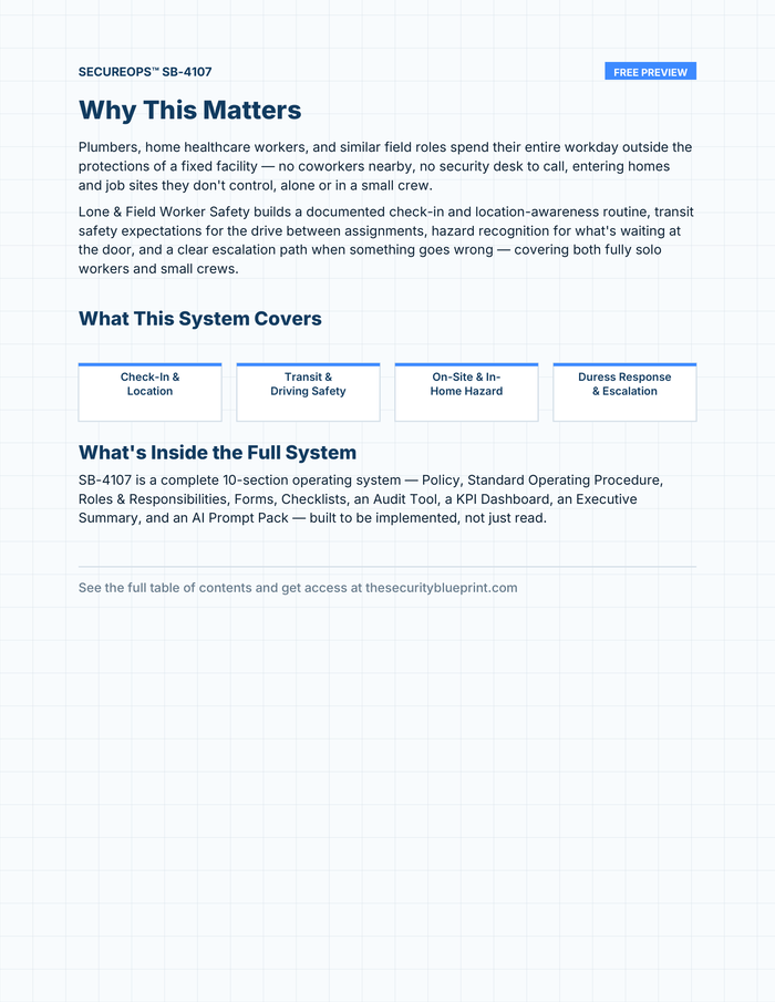 Lone & Field Worker Safety preview PDF — Overview section