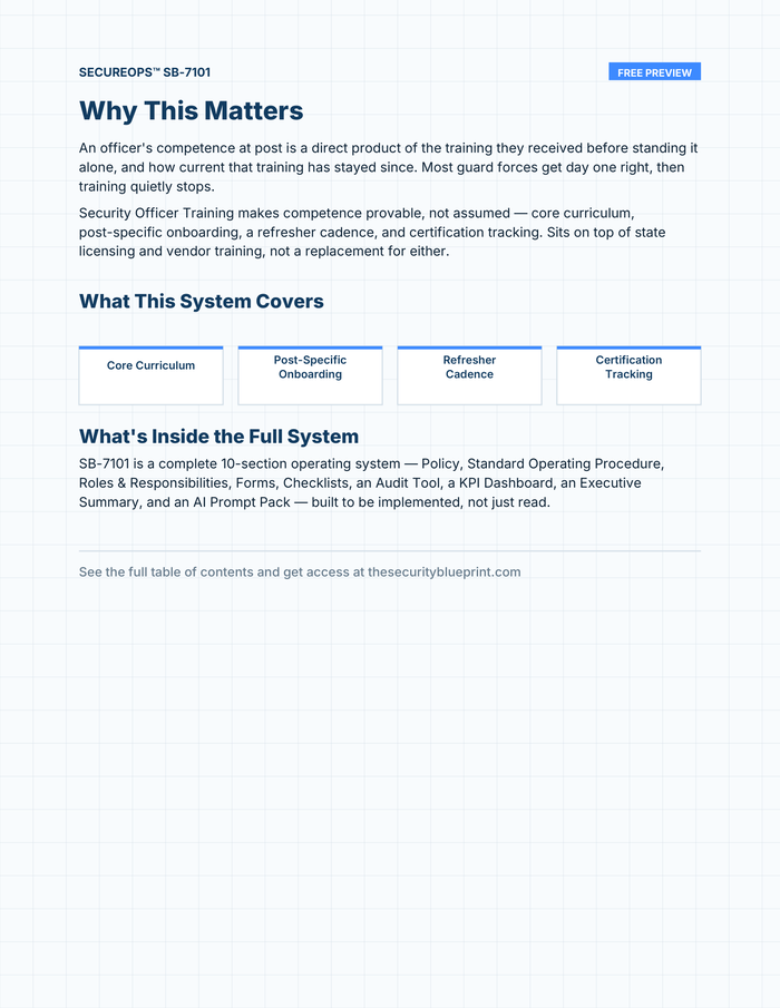 Security Officer Training preview PDF — Overview section
