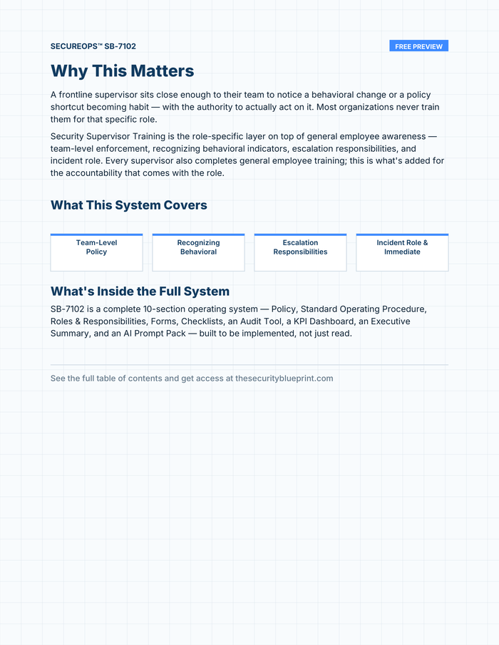 Security Supervisor Training preview PDF — Overview section